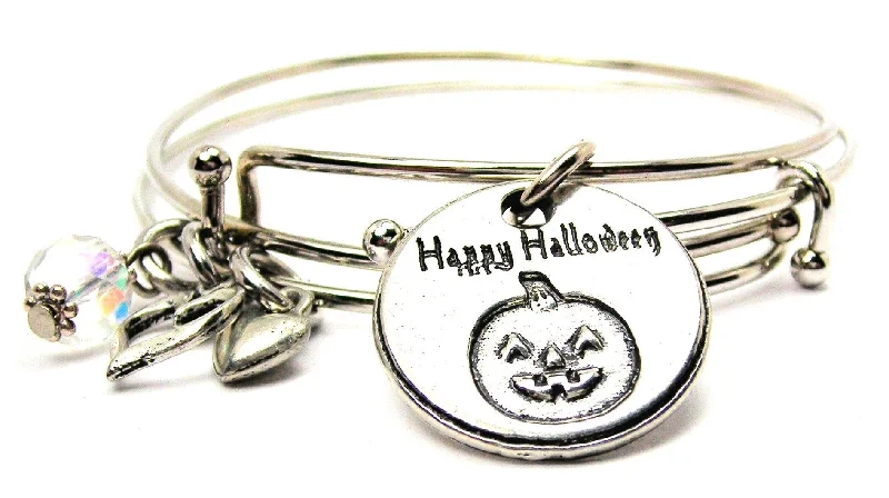 Surf bead bangles-Happy Halloween With Pumpkin Expandable Bangle Bracelet Set