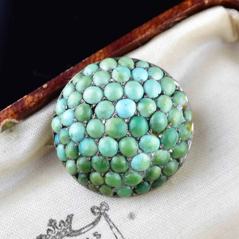 Silk cord brooch-Victorian Silver Turquoise Cluster Brooch