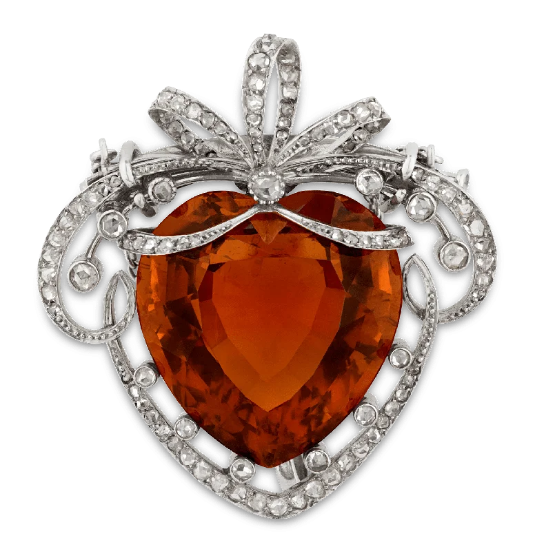 Sleek gold brooch-Belle Époque Madeira Citrine Heart Brooch