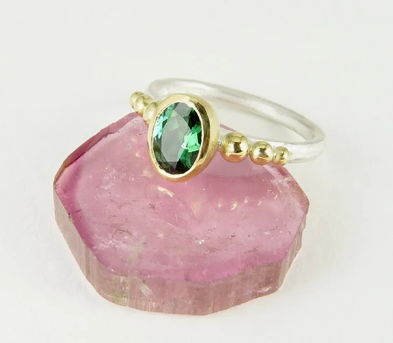 Woven cord rings-Green Tourmaline Granulation Ring