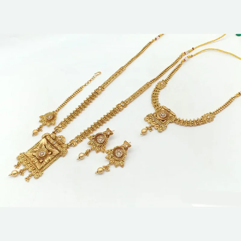 Surf wave necklaces-Rani Sati Jewels Gold Plated Pota Stone Double Necklace Set