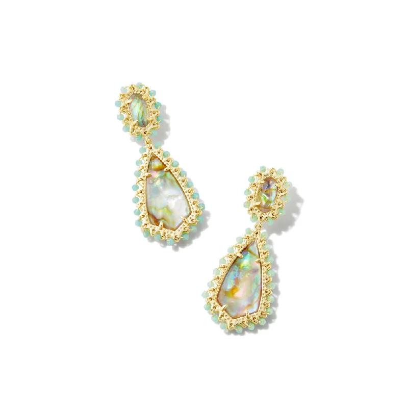 Wide hoop earrings-Kendra Scott Camry Beaded Gold Statement Earrings in Iridescent Mix