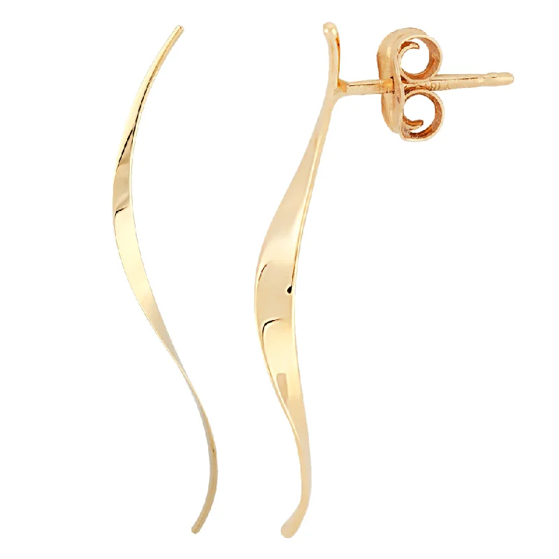 Cool wood earrings-14k Gold Long Curve Earrings