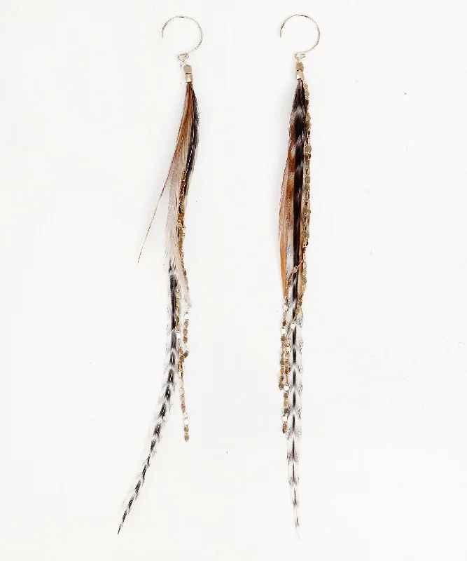 Light wood earrings-Glistening Long Feather Earrings