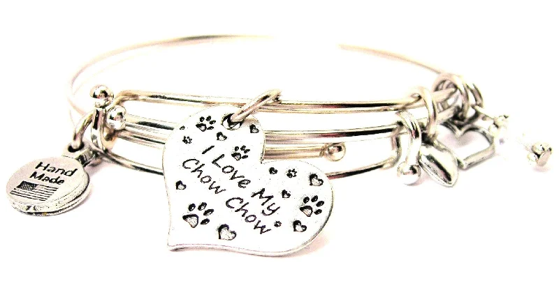 Reed braid bangles-I Love My Chow Chow Heart Expandable Bangle Bracelet Set