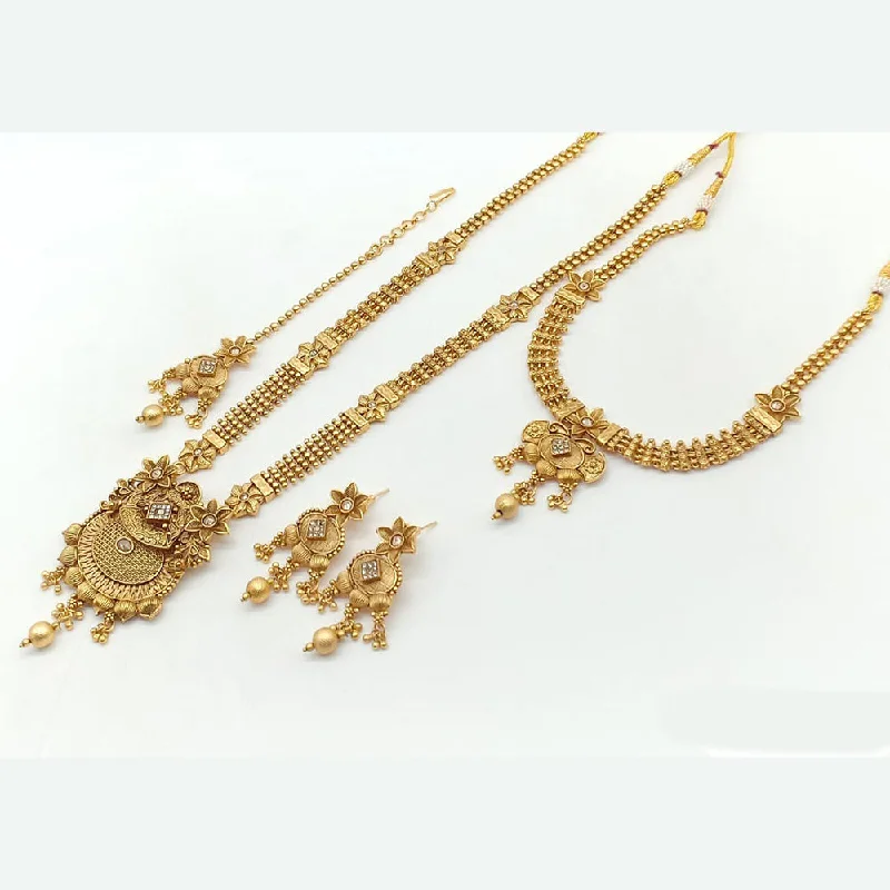 Vibrant enamel necklaces-Rani Sati Jewels Gold Plated Pota Stone Double Necklace Set