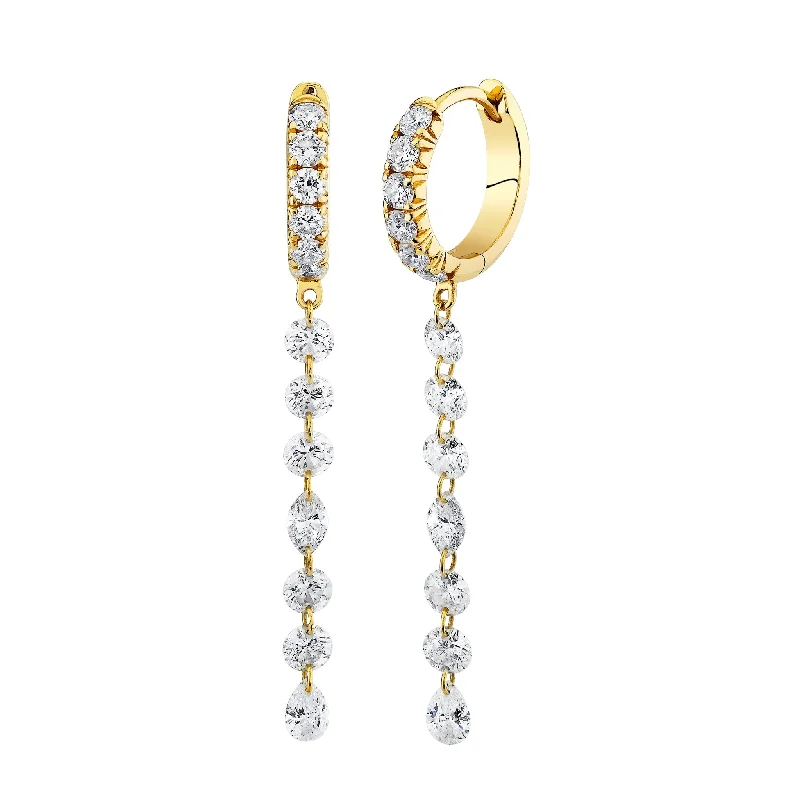 Wide statement earrings-Long Pierced Diamond Dangle Hoops | Ready to Ship