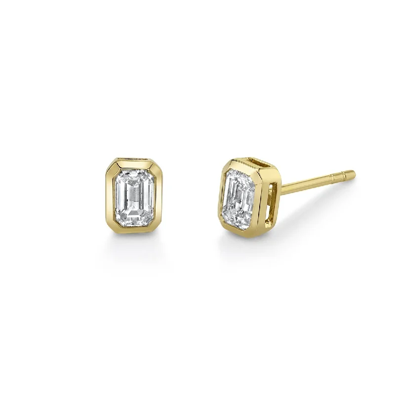 Tiny triangle earrings-Mini Emerald Cut Diamond Stud | Ready to Ship