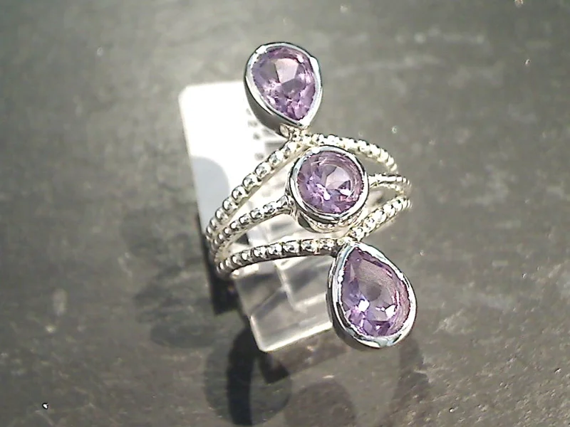 Curved gem rings-Size 6 Amethyst, Sterling Silver Ring