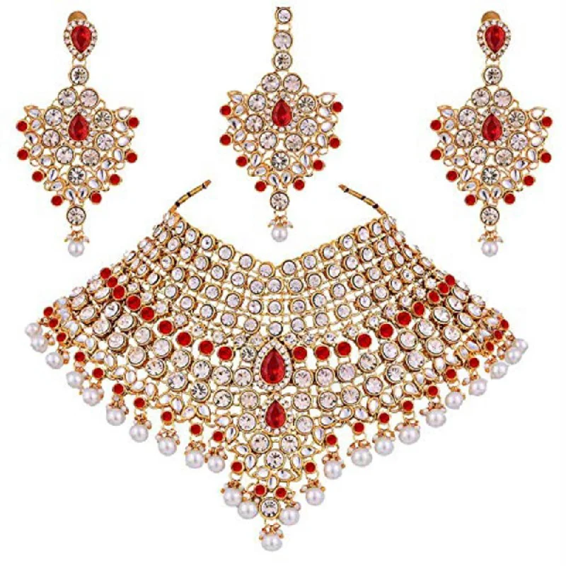 Old style necklaces-Etnico Traditional Gold Plated Kundan Bridal Dulhan Jewellery Set for Women (IJ021R)