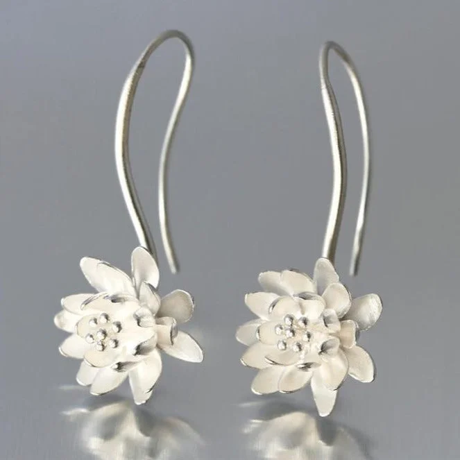 Large hoop earrings-Water Lily Sterling Silver Loop Earrings