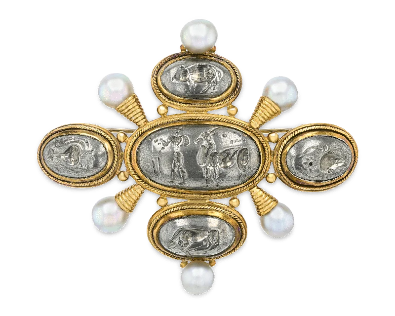 Retro flair brooch-Elizabeth Gage Gold Intaglio Brooch