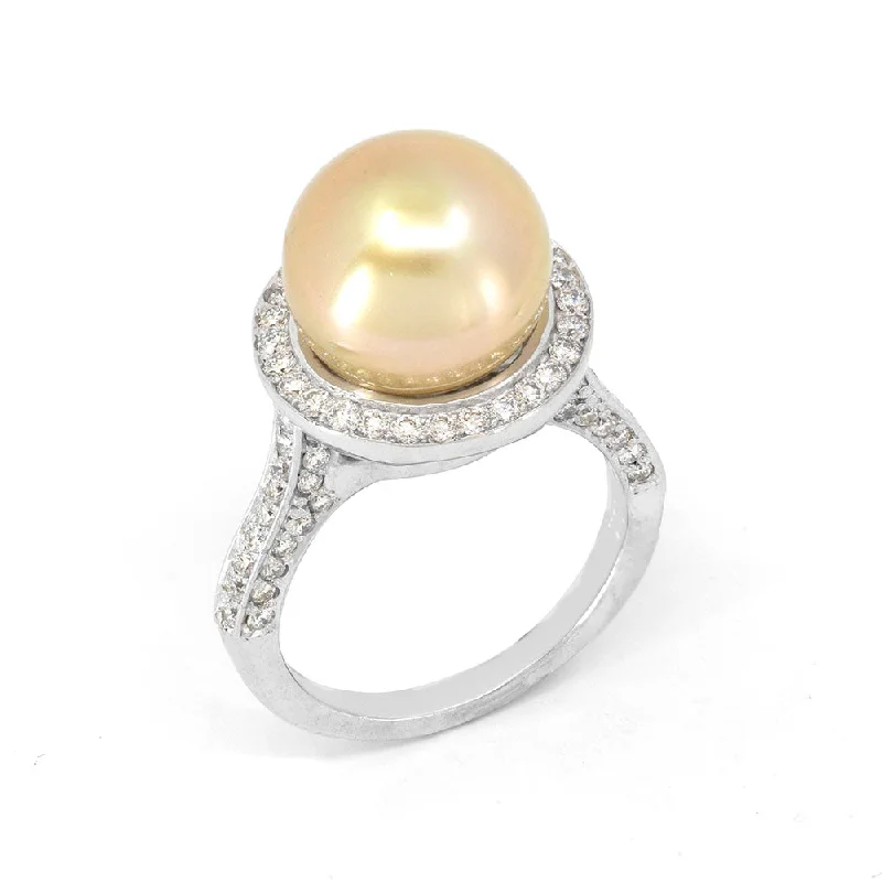 Moonstone birthstone rings-Golden South-Sea Halo Pearl Ring