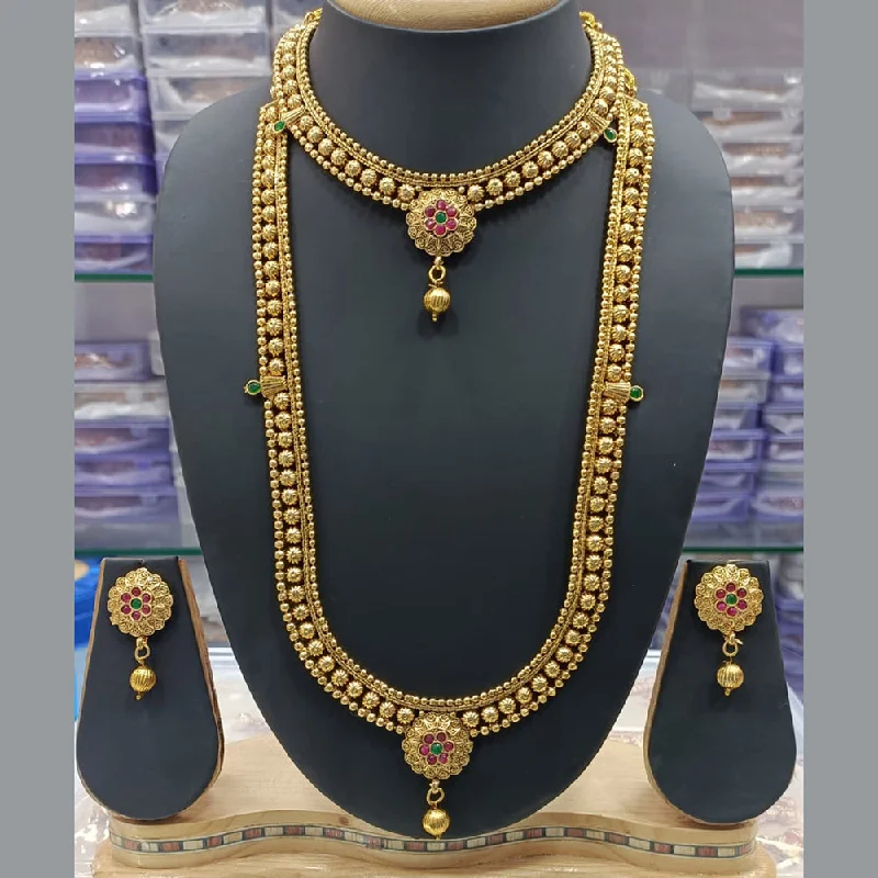 Glittering crystal necklaces-Manisha Jewellery Gold Plated Pota Stone Double Necklace Set