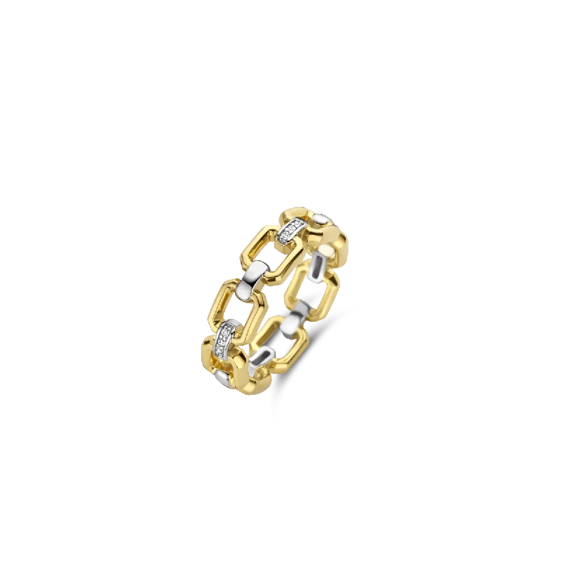 Hand-polished rings-Ti Sento 18ct Gold Vermeil Ring with Cubic Zirconia Links