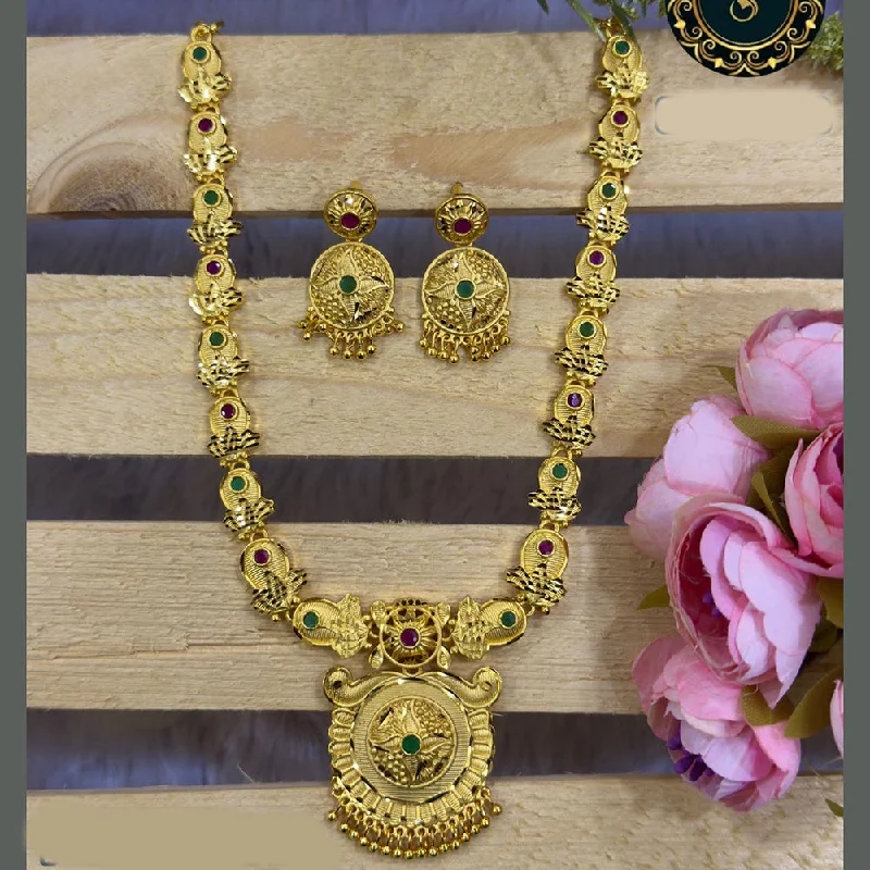 Tribal braid necklaces-Siara Collections Forming Gold Plated Pota Stone Long Necklace Set