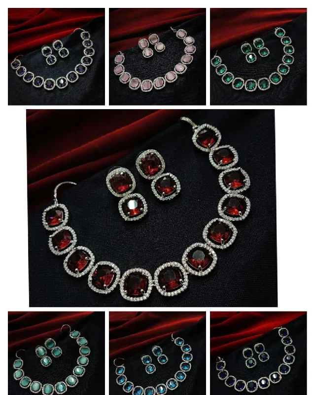 Onyx stone necklaces-Manisha Jewellery Silver Plated AD Stone Necklace Set