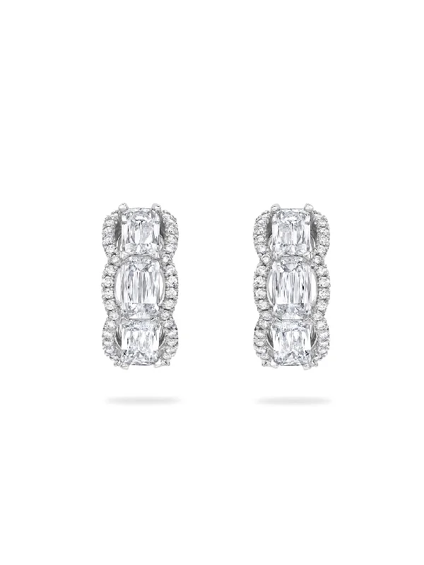 Light bead earrings-Ashoka Vintage Platinum Diamond Hoop Earrings