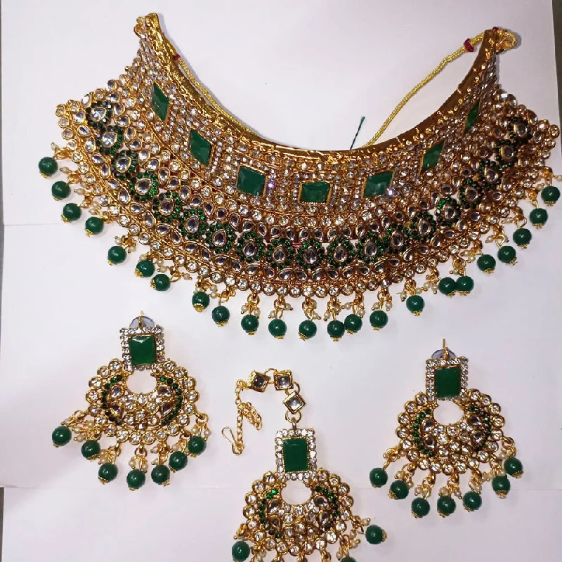 Heavy gem necklaces-Kumavat Jewels Gold Plated Austrian Stone And Beads Traditional Choker Necklace Set