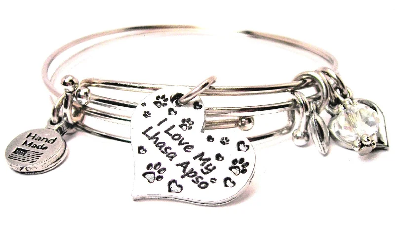 Solid chain bangles-I Love My Lhasa Apso Heart Expandable Bangle Bracelet Set