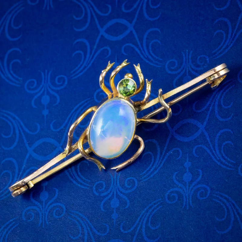 Warm clay brooch-Antique Victorian Opal Spider Brooch 9ct Gold 5ct Opal