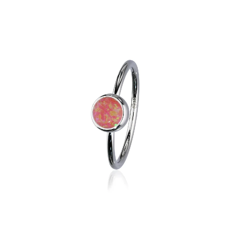 Glossy band rings-Indie Silver Stone Ring Pink Opal Flake FSR 4