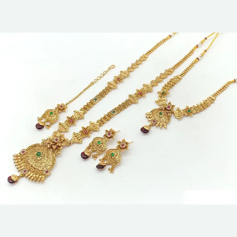 Multi-link necklaces-Rani Sati Jewels Gold Plated Pota Stone Double Necklace Set