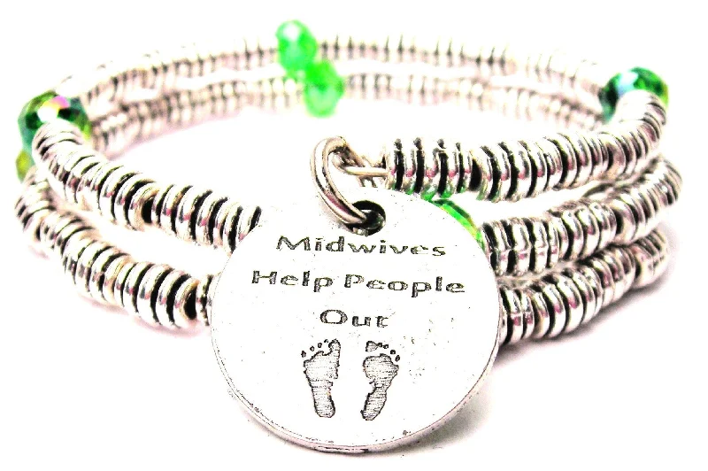 Frosted bead bangles-Midwives Help People Out With Footprints Curly Coil Wrap Style Bangle Bracelet