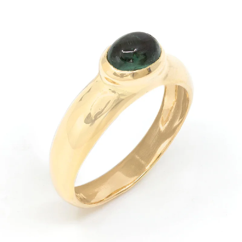 Surf motif rings-Oval Cabochon Green Tourmaline Ring