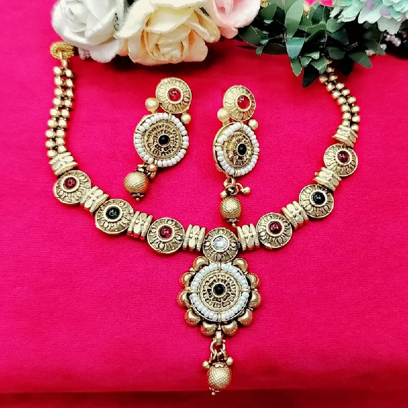 Polished name necklaces-Manisha Jewellery Gold Plated Pota Stone Necklace Set