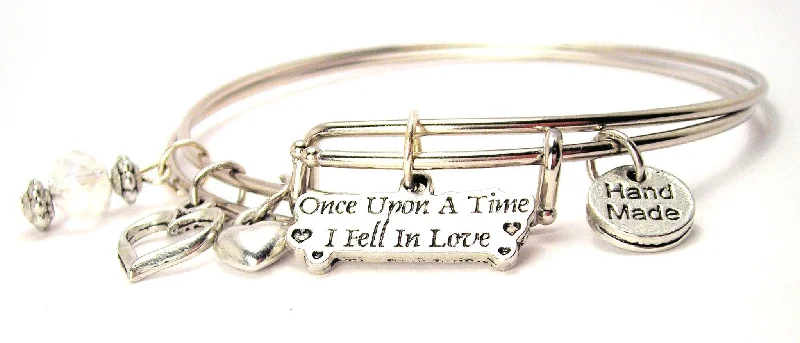 Light accent bangles-Once Upon A Time I Fell In Love Expandable Bangle Bracelet Set