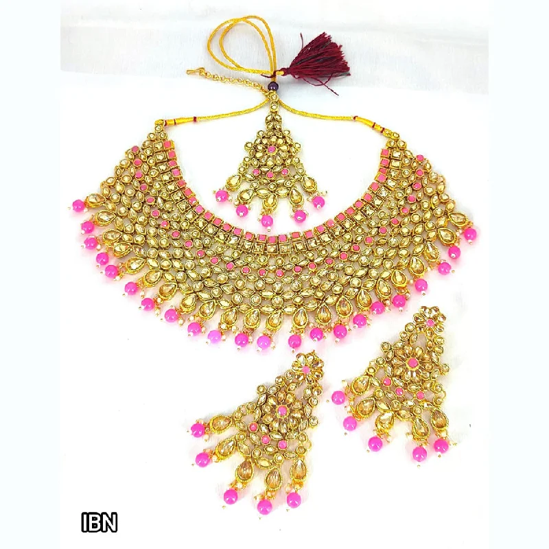 Silk cord necklaces-Lucentarts Jewellery Kundan Stone And Beads Choker Necklace Set