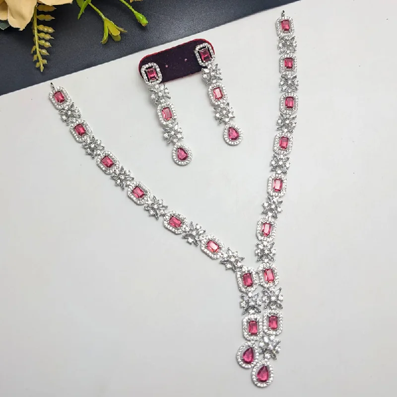 Dual stone necklaces-Manisha Jewellery Silver Plated AD Necklace Set