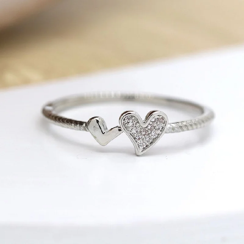 Pure form rings-POM White Gold Plated Double Hearts Crystal Ring