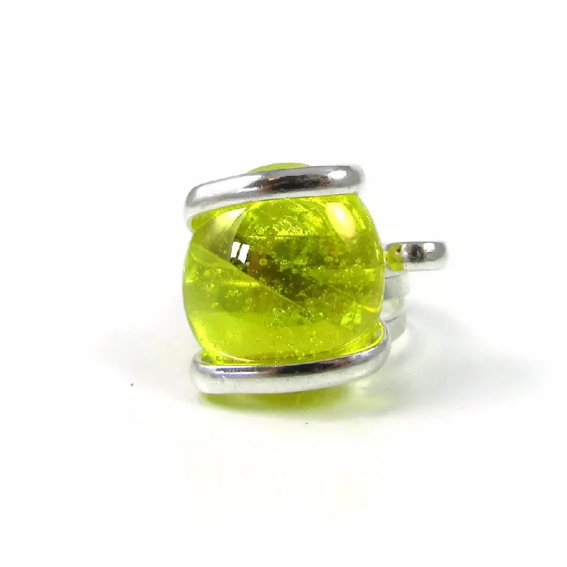 Polished silver rings-Parallel Ring - Yellow Crystal