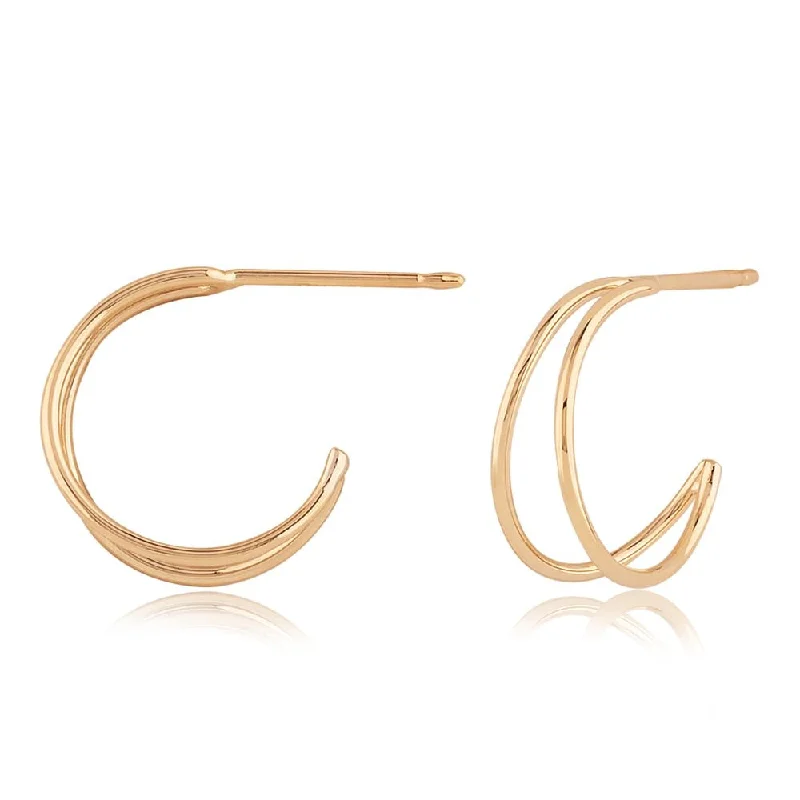 Solid ring earrings-14k Yellow Gold 12mm Tapered Double Wire Hoop Earrings