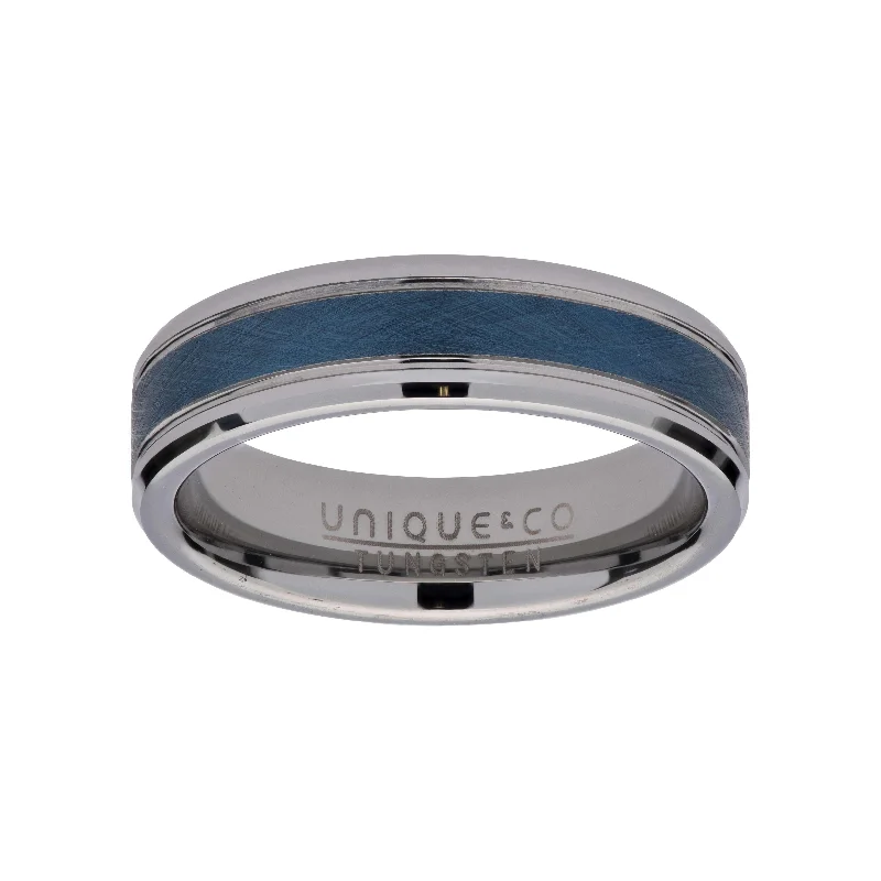 Worn lock rings-Unique & Co 7mm Tungsten Ring with Blue IP