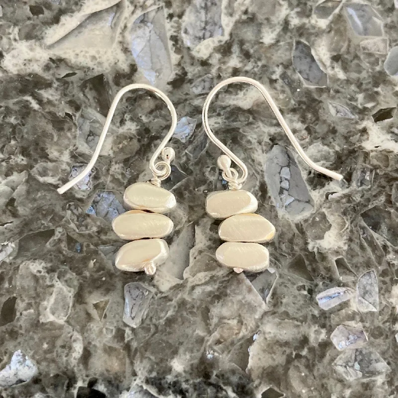 Radiant gem earrings-Stacked Brushed Sterling Silver Pebbles Earrings