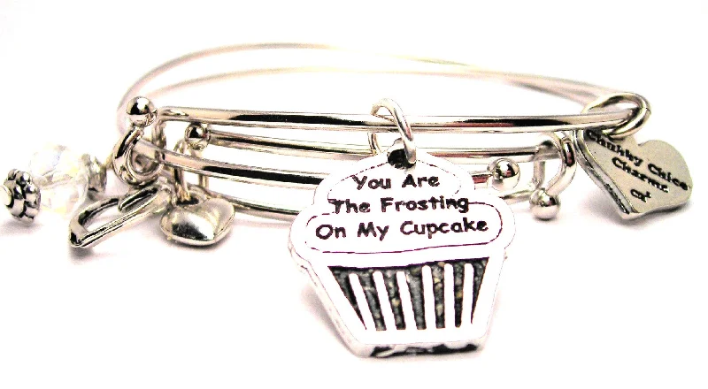 Woven cord bangles-You Are The Frosting On My Cupcake Expandable Bangle Bracelet Set