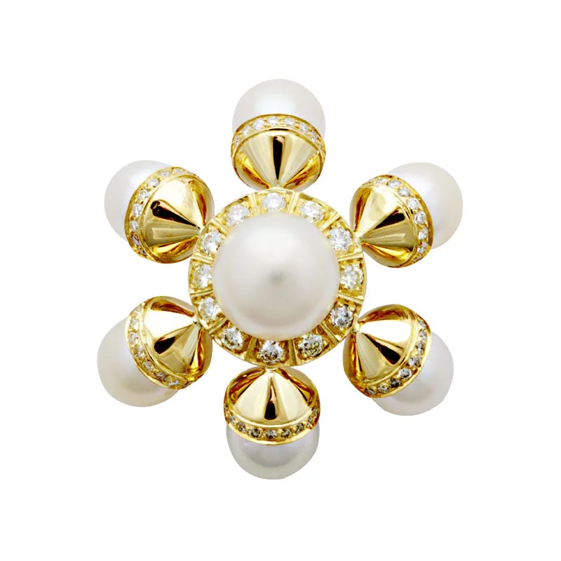 Clear quartz brooch-Brooch-South Sea Pearl and Diamond