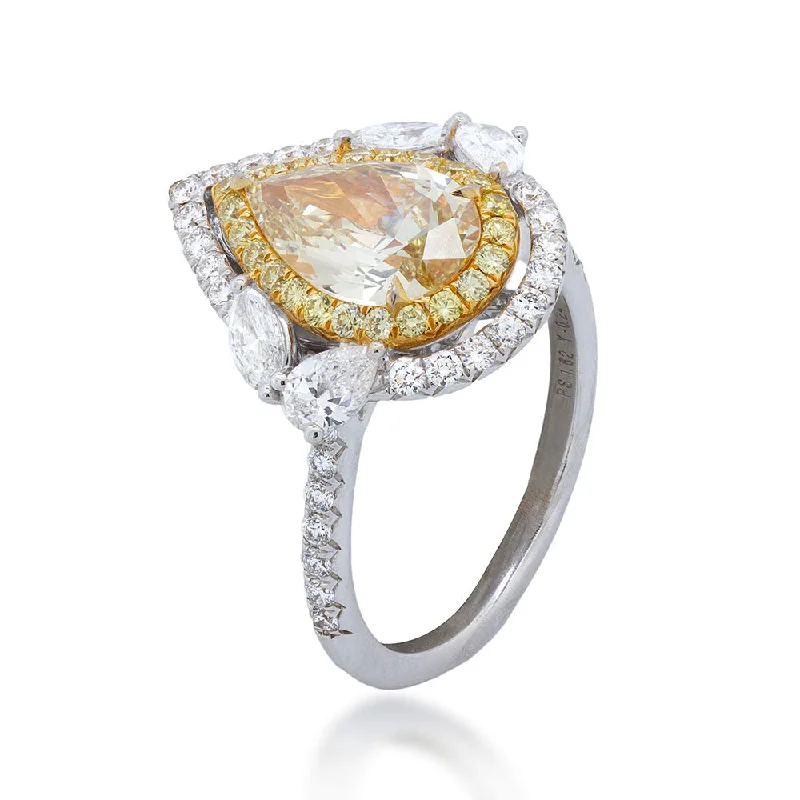 Stretch open rings-Fancy Brownish Yellow Pear Cut Diamond Ring