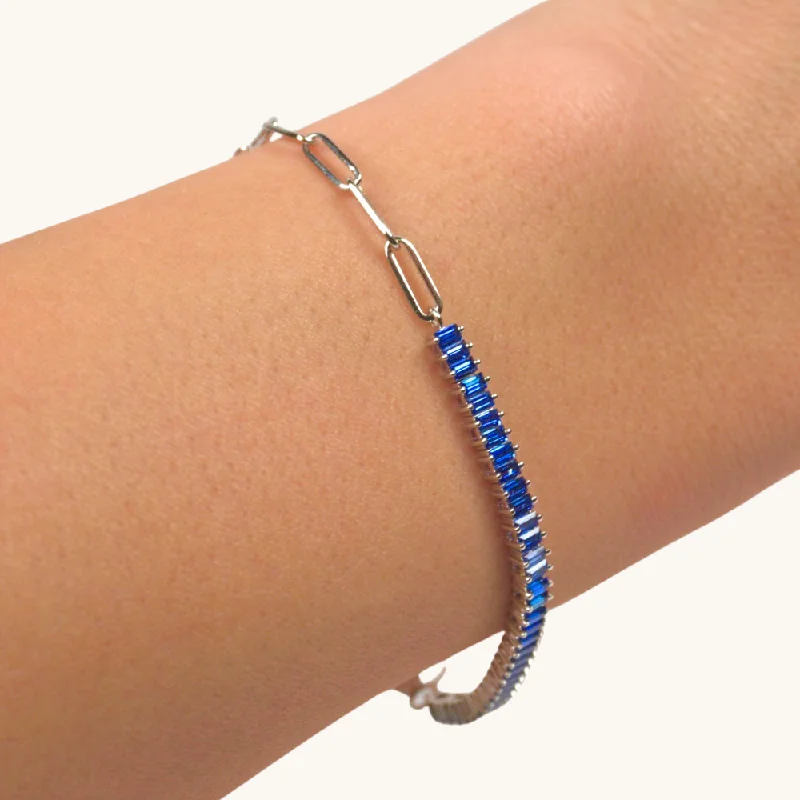 Frosted glass bangles-Blue Sapphire Linked Up Chain Bracelet