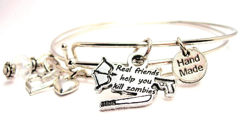 Elastic thread bangles-Real Friends Help You Kill Zombies Expandable Bangle Bracelet Set