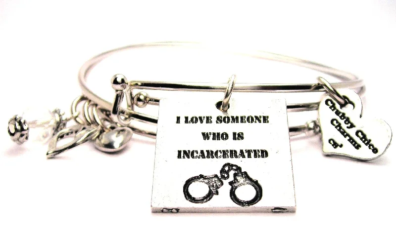 Secure clasp bangles-I Love Someone Incarcerated Expandable Bangle Bracelet Set