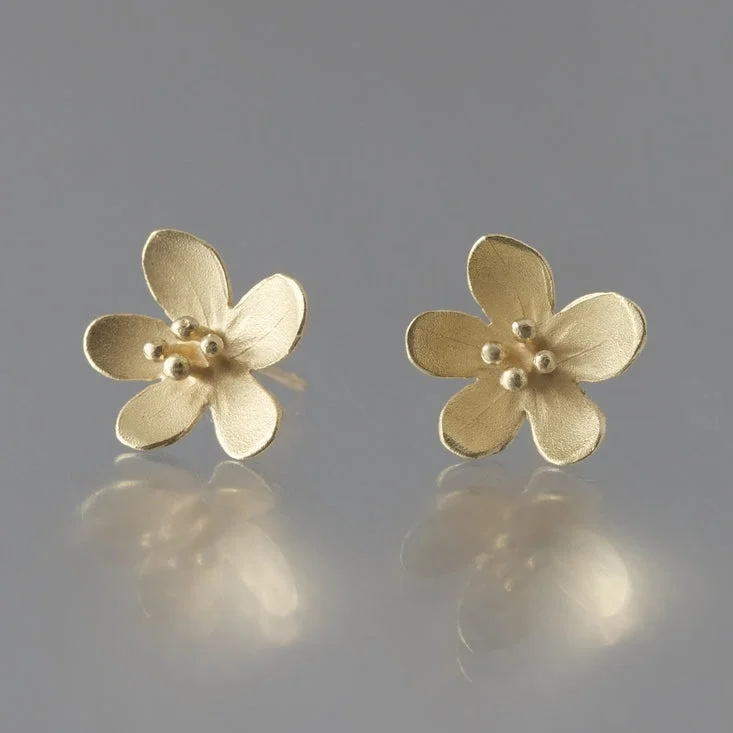 Warm clay earrings-Apple Blossom 18K Gold Post Earrings