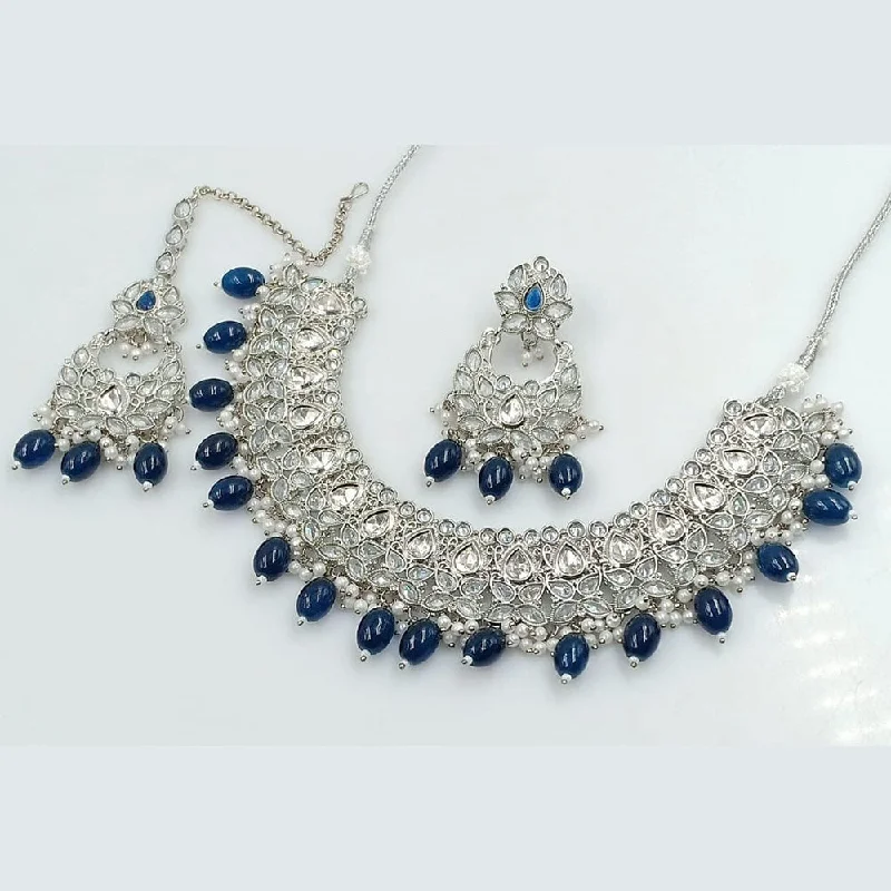 Tiered link necklaces-Manisha Jewellery Silver Plated Reverse AD Necklace Set