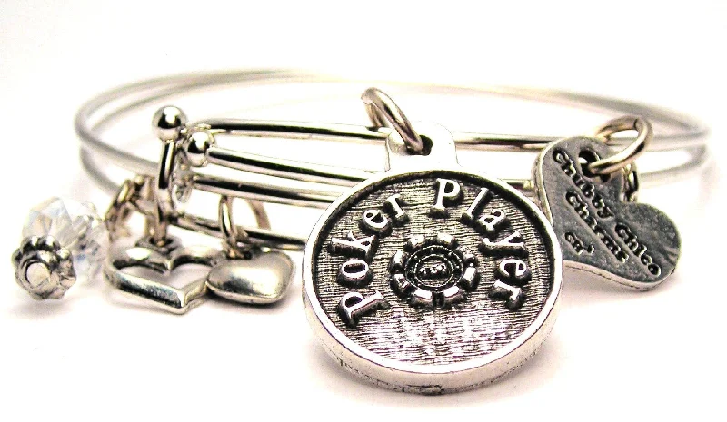 Dainty silver bangles-Poker Player Circle Expandable Bangle Bracelet Set