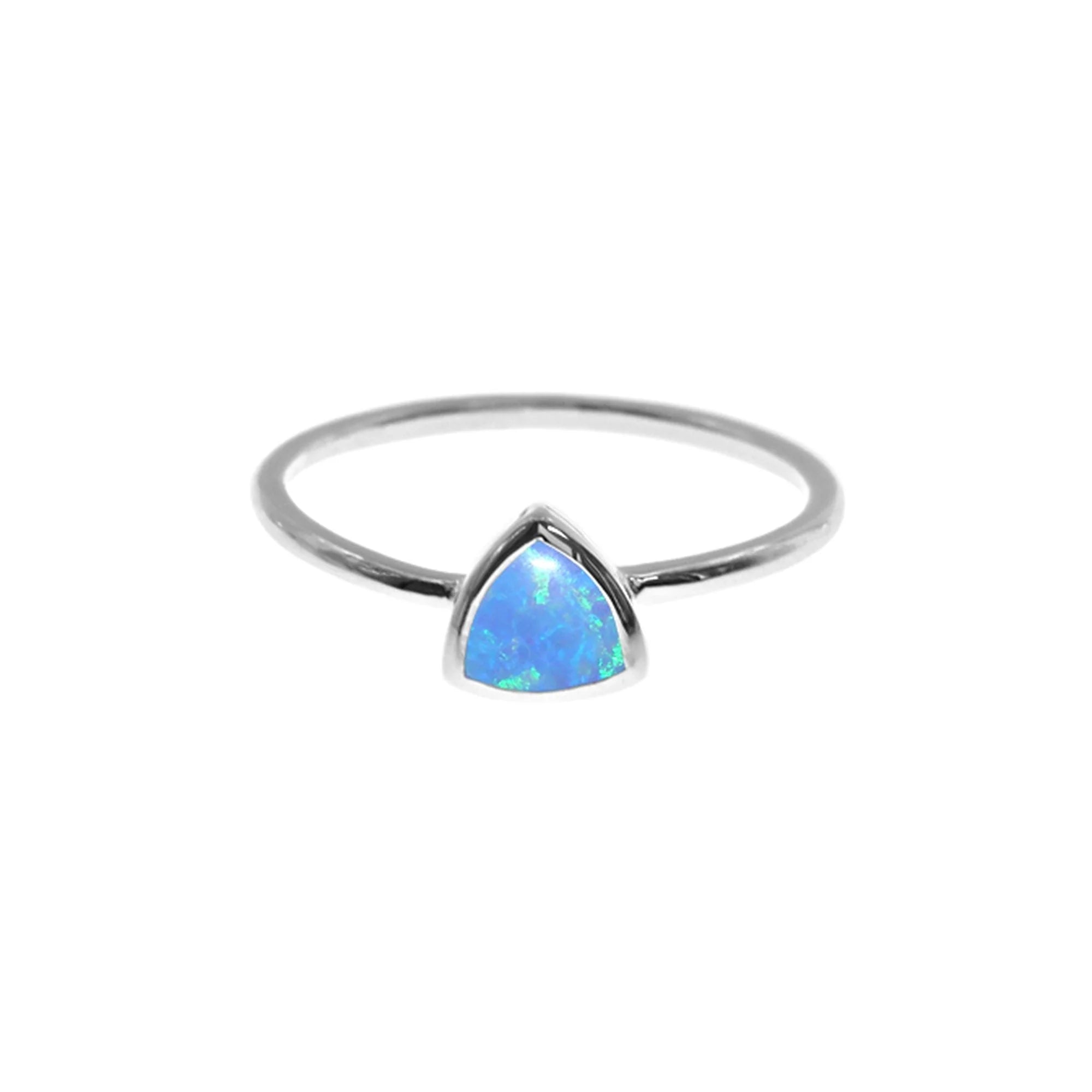 Vivid druzy rings-Sterling Silver Blue Opalique Trillion-Cut Ring