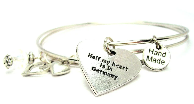 Solid chain bangles-Half My Heart Is In Germany Expandable Bangle Bracelet Set