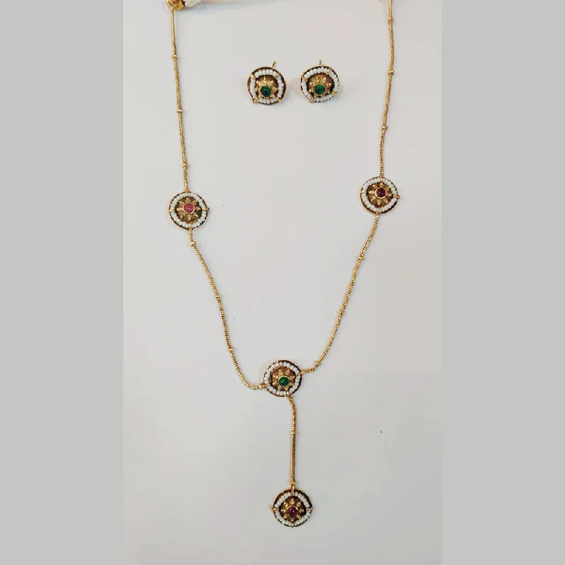 Yarn fringe necklaces-Sangita Creation Gold Plated Pota Stone Necklace Set